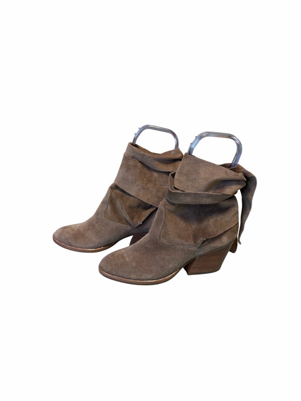 Sigerson Morrison Lori Suede Wrap Tie Round Toe Tan Boho Ankle Boots Size 7.5